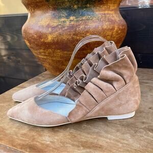 Jeffrey Campbell flats size 6 Coronado Ruffle shoes neutral faux suede unique